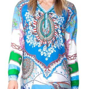 HALE BOB Jamie Rayon Twill Tunic Ohm Indian Inspired Graphic Pattern S